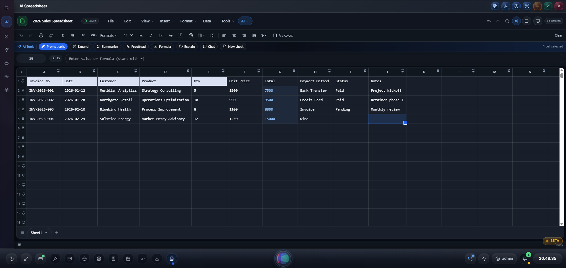 AI Spreadsheet screenshot