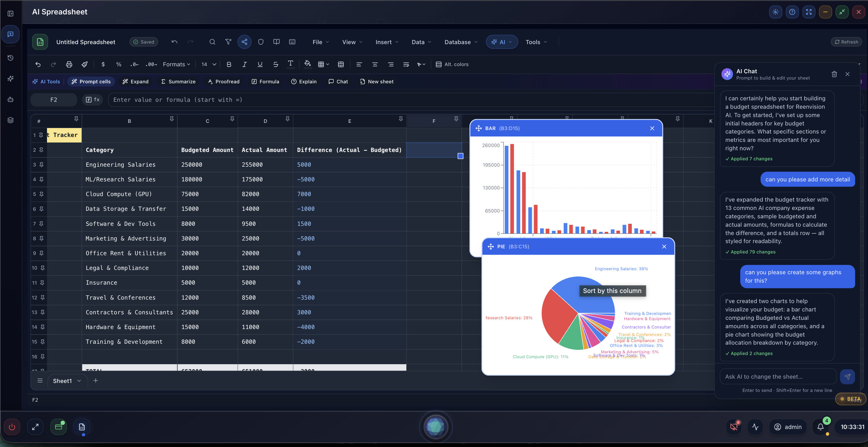 AI Spreadsheets screenshot